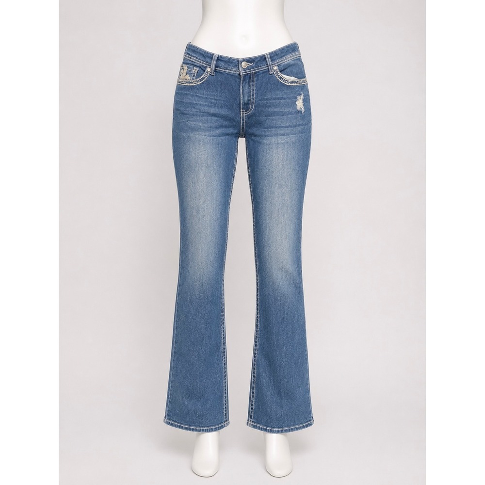 Faded Glory Womens 16W Bootcut Jeans Medium Wash Embroidered Sequin Pockets Y2K